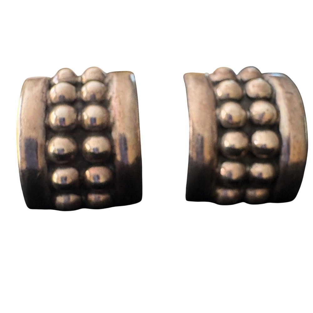 Vintage Mexico 925 Sterling Silver Double Beaded Rows Clip On Earrings Taxco